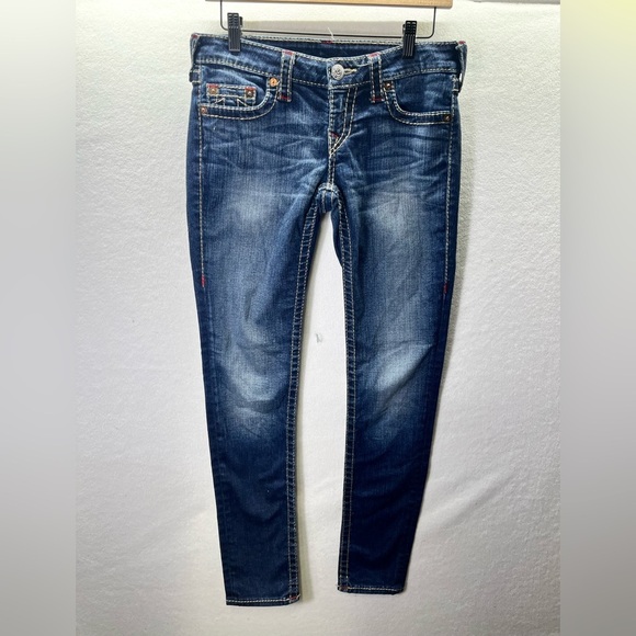 True Religion Workd Tour Skinny Jeans Womens 28 Denim Stretch Blue Cute 2251 - Picture 1 of 9